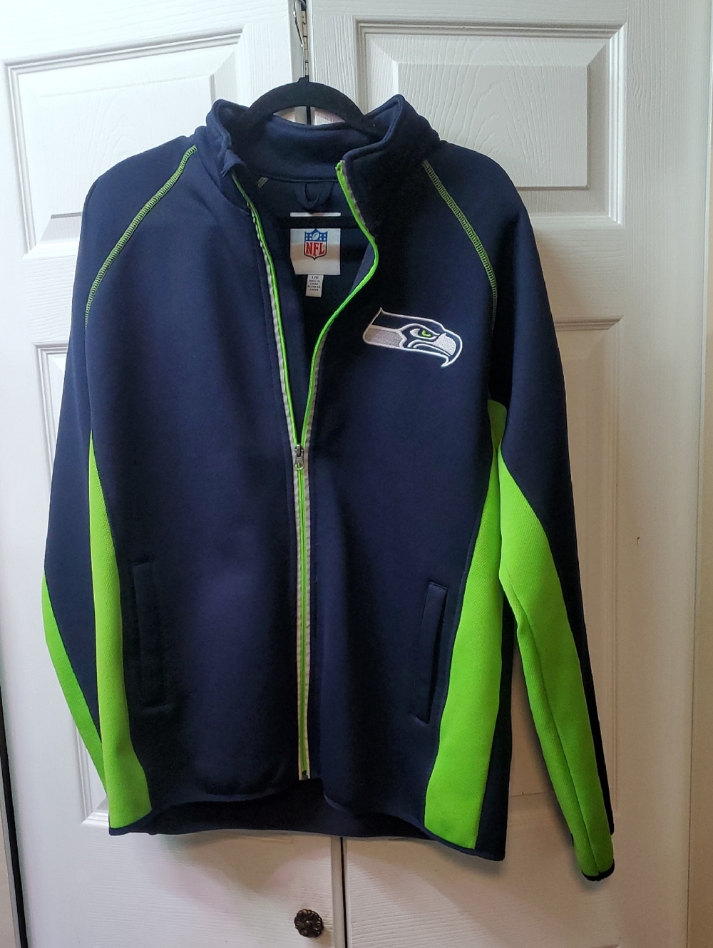 NFL Seattle Seahawks Navy and Neon Green Team Jacket Embroidered MENS LARGE